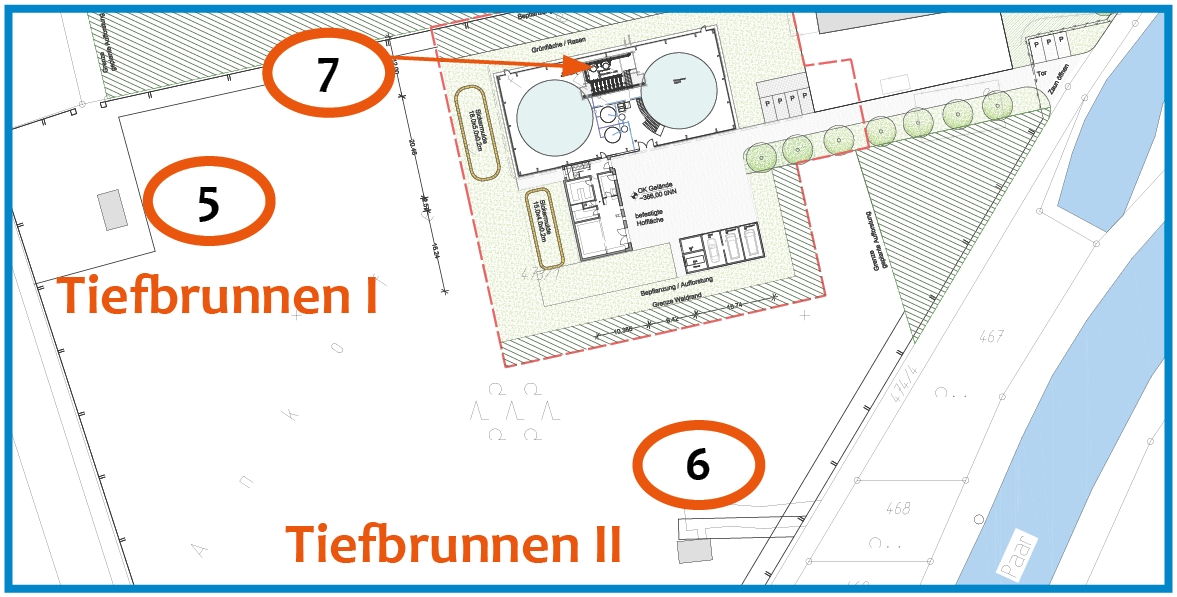 Technische Übersichtspläne des neuen Wasserwerks (Tiefbrunnen und Maschinenhalle)